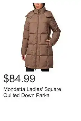 Costco Mondetta ladies' square quilted down parka offer