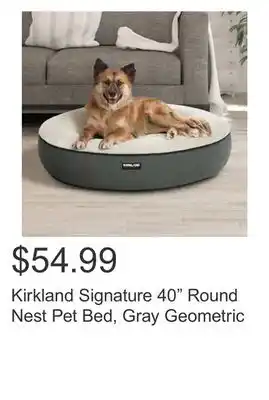 Costco Kirkland signature 40 round nest pet bed, gray geometric offer