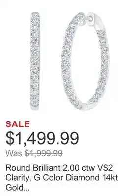 Costco Round brilliant 2.00 ctw vs2 clarity, g color diamond 14kt gold hoop earrings offer