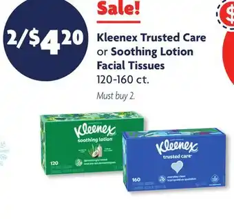 Family Dollar Kleenex trusted care or soothing lotion facial tissues offer