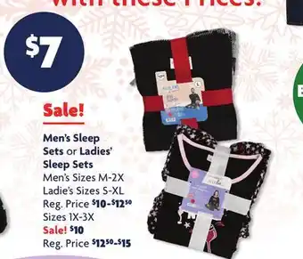 Family Dollar Men's sleep sets or ladies' sleep sets offer