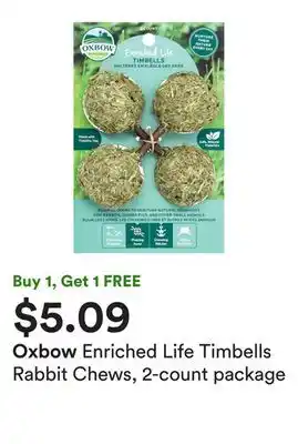 Petco Enriched life timbells rabbit chews, 2-count package offer