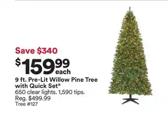 Michaels 9 ft. pre-lit willow pine tree with quick set 650 clear lights offer