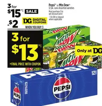Dollar General Pepsi or mtn dew offer