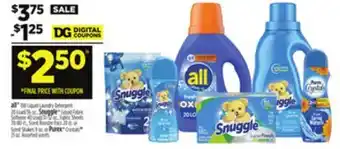 Dollar General All oxi liquid laundry detergent 20 load/36 oz., snuggle liquid fabric softener 40 load/31-32 oz., fabric sheets 70-80 ct., s offer