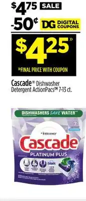 Dollar General Cascade dishwasher detergent actionpacs offer