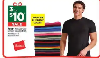 Dollar General Hanes men's color crew or pocket tees offer