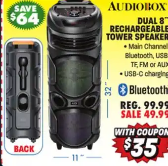 Big 5 Audiobox dual 8 rechargeable tower speaker offer