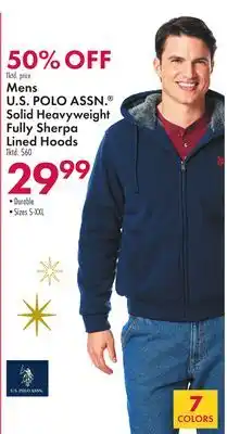 Boscov's Mens u.s polo assn. solid heavyweight fully sherpa lined hoods offer