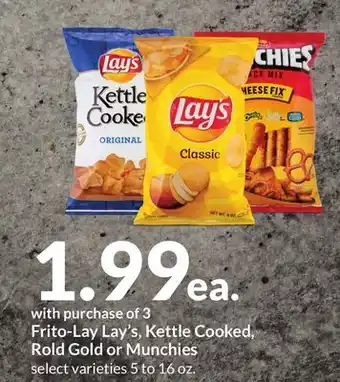 Hy-Vee Frito-lay lay's, kettle cooked, rold gold or munchies offer