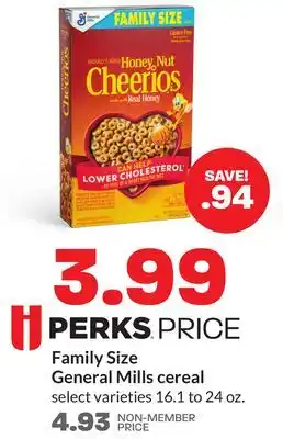 Hy-Vee Family size general mills cereal offer