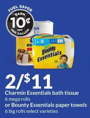 Hy-Vee Charmin essentials bath tissue 6 mega rolls or bounty essentials paper towels 6 big rolls offer
