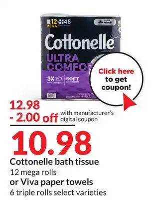 Hy-Vee Cottonelle bath tissue 12 mega rolls or viva paper towels 6 triple rolls offer