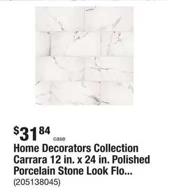 The Home Depot Home decorators collection carrara 12 in. x 24 in. polished porcelain stone look floor and wall tile (16 sq. ft./case) offer