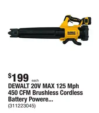 The Home Depot Dewalt 20v max 125 mph 450 cfm brushless cordless battery powered handheld leaf blower with (1) 5ah battery & charger offer