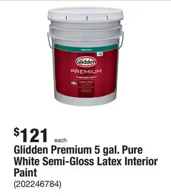 The Home Depot Glidden premium 5 gal. pure white semi-gloss latex interior paint offer