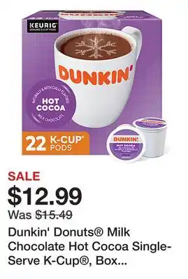 Office Depot Dunkin' donuts milk chocolate hot cocoa single-serve k-cup , box of 22 offer