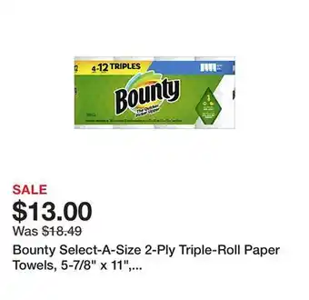 Office Depot Bounty select-a-size 2-ply triple-roll paper towels, 5-7/8 x 11, white, 135 sheets per roll, pack of 4 rolls offer