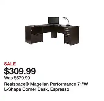 Office Depot Realspace magellan performance 71w l-shape corner desk, espresso offer
