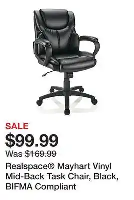 Office Depot Realspace mayhart vinyl mid-back task chair, black, bifma compliant offer