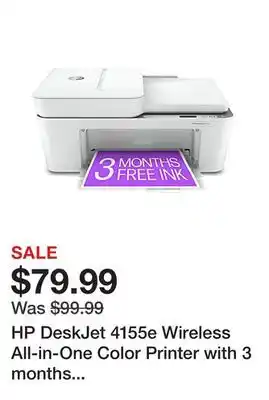 Office Depot Hp deskjet 4155e wireless all-in-one color printer with 3 months free ink with hp+ (26q90a) offer