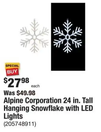 The Home Depot Alpine Corporation 24 in. Tall Hanging Snowflake with LED Lights offer