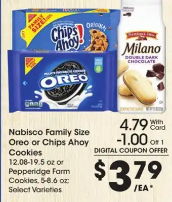 Ralphs Nabisco family size oreo or chips ahoy cookies offer