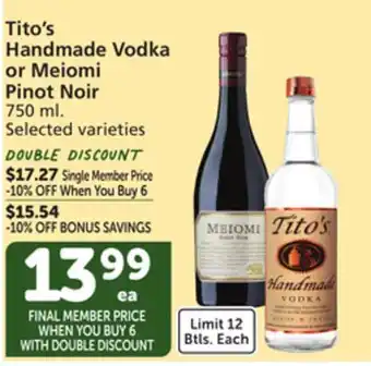 Albertsons Tito's handmade vodka or meiomi pinot noir offer