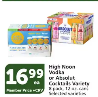 Albertsons High noon vodka or absolut cocktails variety offer