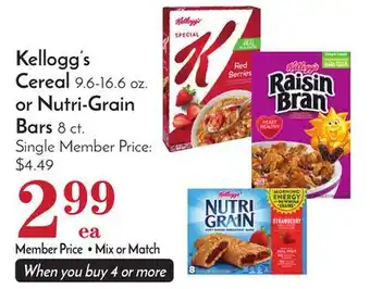 Pavilions Kellogg's cereal 9.6-16.6 oz. or nutri-grain bars 8 ct offer