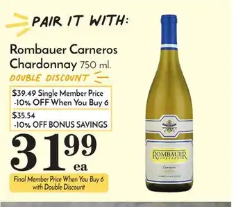 Pavilions Rombauer carneros chardonnay offer