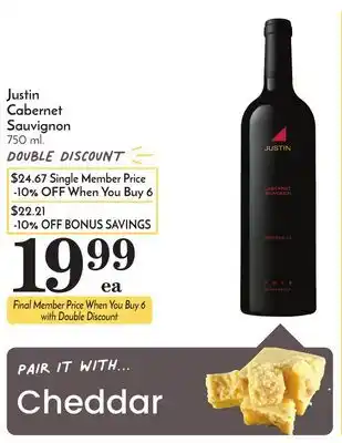 Pavilions Justin cabernet sauvignon offer