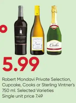 Stater Bros Robert mondavi private selection, cupcake, cooks or sterling vintner's offer
