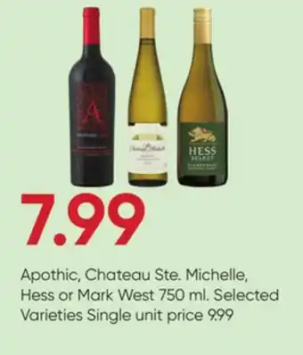 Stater Bros Apothic, chateau ste. michelle, hess or mark west offer