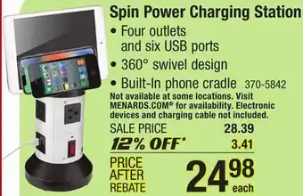 Menards Spin power charging station offer