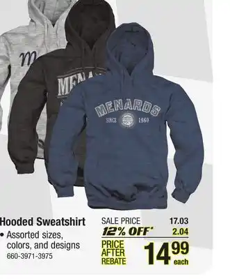 Menards Hooded sweatshirt offer