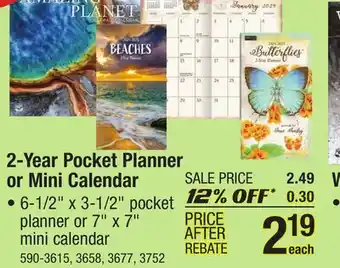 Menards 2-year pocket planner or mini calendar offer