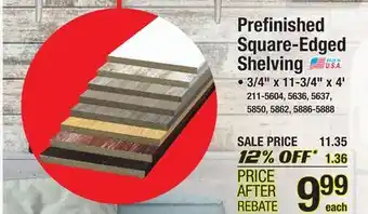 Menards Prefinished square-edged shelving offer
