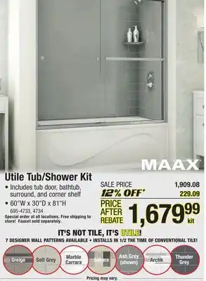Menards Utile tub/shower kit offer