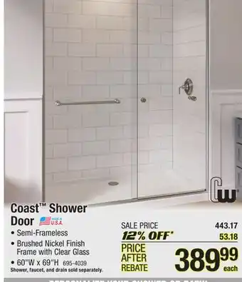 Menards Coast shower door offer