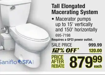 Menards Tall elongated macerating system offer