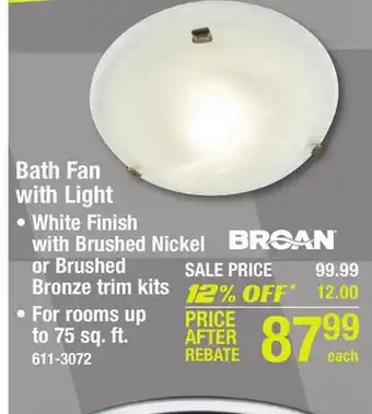 Menards Bath fan with light offer