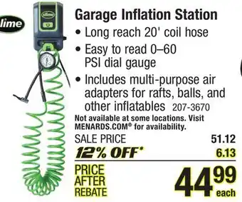 Menards Garage inflation station offer