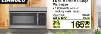 Menards 1.6 cu. ft. over-the-range microwave offer