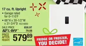 Menards 17 cu. ft. upright offer