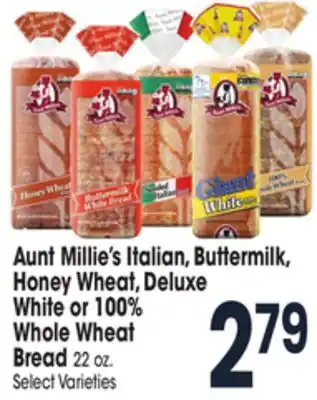 Jewel-Osco Aunt millie's italian, buttermilk, honey wheat, deluxe white or 100% whole wheat bread offer