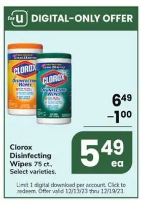 Jewel-Osco Clorox disinfecting wipes offer