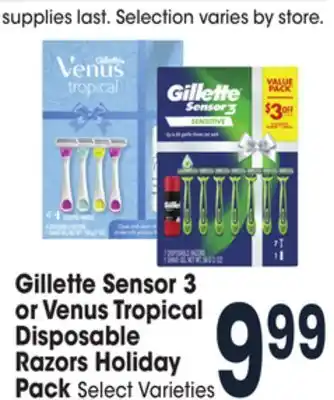 Jewel-Osco Gillette sensor 3 or venus tropical disposable razors holiday pack offer