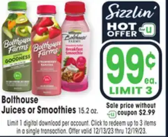 Jewel-Osco Bolthouse juices or smoothies offer