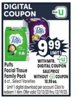 Jewel-Osco Puffs facial tissue family pack offer